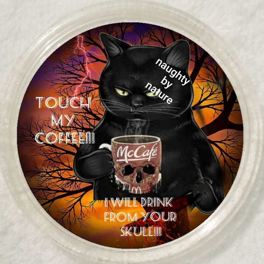 Midnight cat coffee drinker coasters